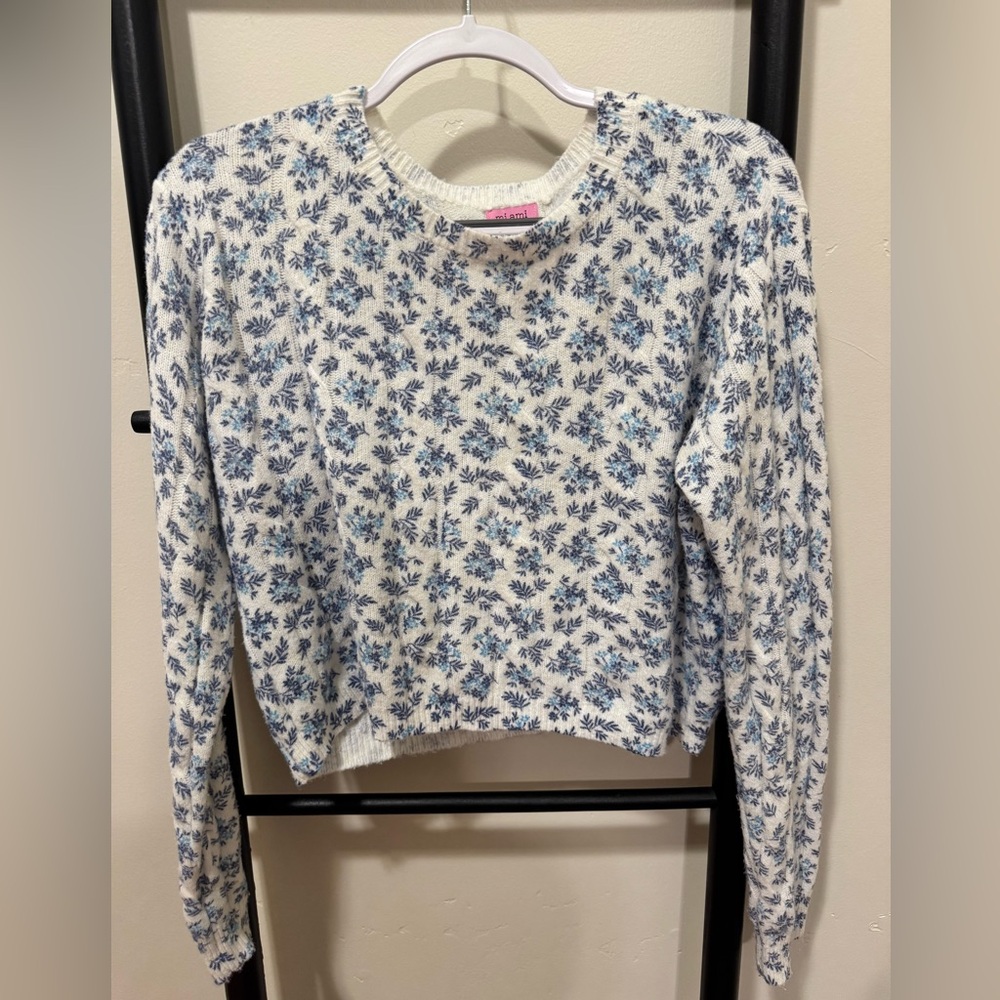 Blue and White Floral Knit Sweater | Francesca’s